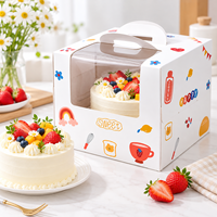 Boîte à gâteau personnalisée imprimée avec des dessins animés, avec une large façade transparente et une poignée supérieure robuste pour les anniversaires d'enfants