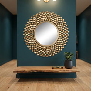 Luxury Gold Round <b>Wall</b> Mirror Decorative Beaded <b>Frame</b> Modern <b>Wall</b> Art Home Decor Elegant Living Room Bedroom Interior Design - Product Image 4