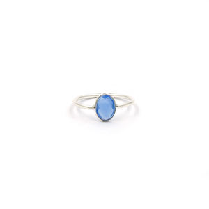 Bague de mariage faite à la main en argent plaqué argent avec pierre précieuse ovale de 6x9 mm en calcédoine bleu encre, style bohème, sertie en bézel, pour femmes et filles, nouveauté - Product Image 2