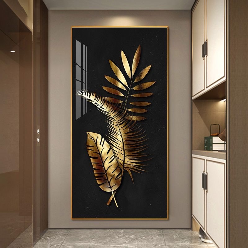 Nordic Large Abstract Golden Leaf Flower Wall Art Picture Modern Luxury Crystal Porcelain Painting For Living Room Home Decor