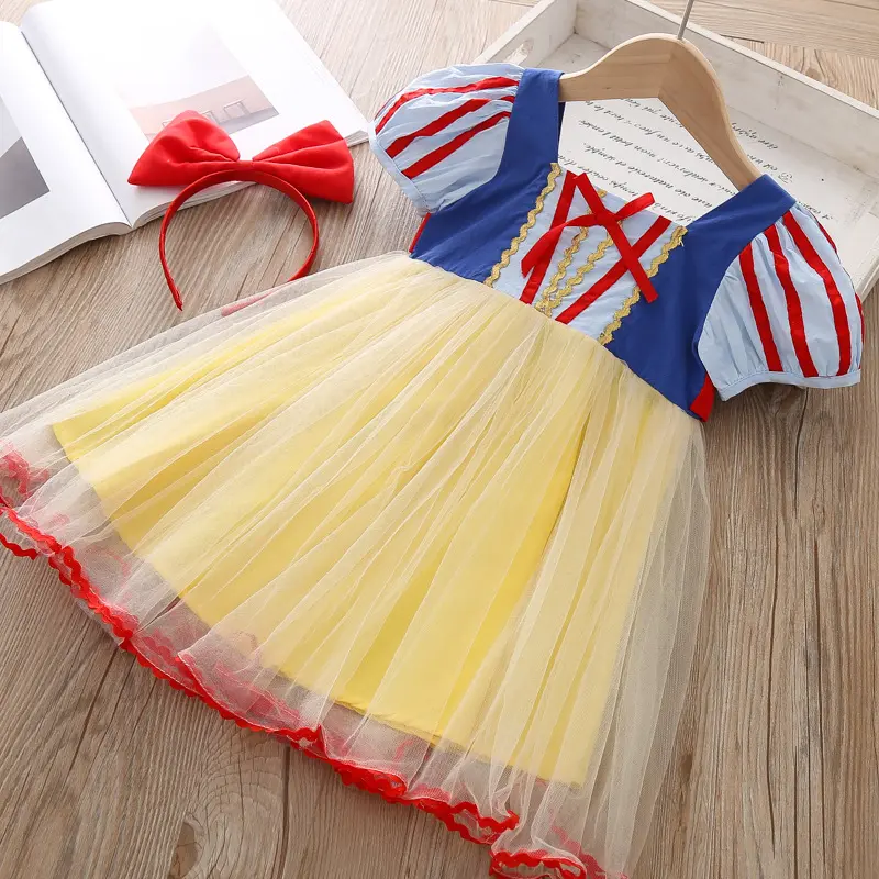 RTS Latest Design Cute Party Wedding Girls Clothes Snow White Dress For Baby Girl Princess