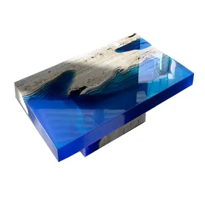 Mesa de Centro Hecha a Mano por un Artista, de Mármol Travertino Azul Océano <span class=keywords><strong>Laguna</strong></span> que se Fusiona con Resina - Product Image 1