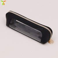 PU cuir clair PVC stylo sac de rangement Transparent fermeture éclair porte-crayon étui pour pinceaux cosmétiques organisateur sac