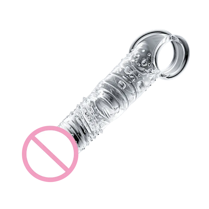 Leverancier Van Erotische Producten Dikke Penis Extender Mouw Herbruikbare Extra Geribbelde Spike Crystal Condoom Voor Mannen Haan Ring