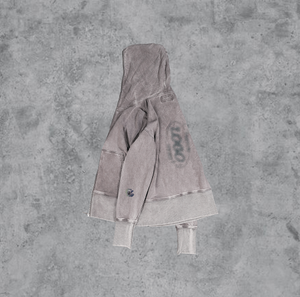 Sudadera con capucha recortada con cremallera lisa de gran tamaño Vintage para hombre, ropa de calle desgastada con lavado ácido y cremallera desgastada - Product Image 1