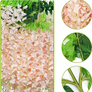 Venta al por mayor <span class=keywords><strong>de</strong></span> fábrica: Decoración <span class=keywords><strong>de</strong></span> pared <span class=keywords><strong>de</strong></span> glicinia colgante, flores artificiales para escaparates, guirnalda <span class=keywords><strong>de</strong></span> glicinia rosa colgante. - Product Image 2