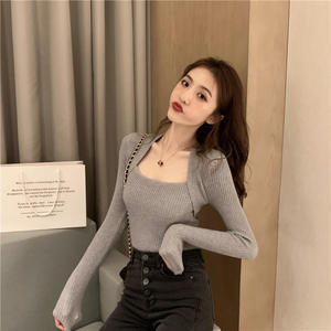 Maglione da ragazza <span class=keywords><strong>Sexy</strong></span> Slim con collo quadrato a manica lunga stile coreano - Product Image 2