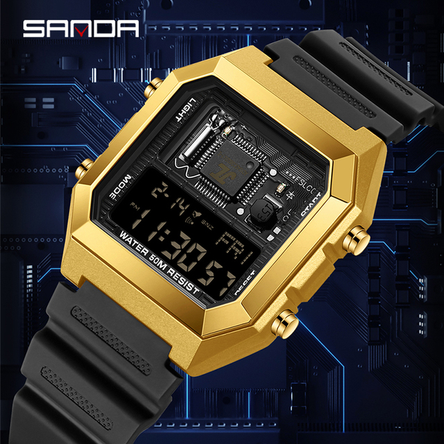 SANDA 6216 Men's Digital Watches Male Alarm Clock Sport Business Mens Style LED Waterproof Wristwatch for Man Reloj Para Hombre