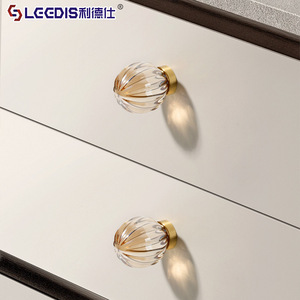 Lgedis Crystal Egg Shape Cabinet <b>Knobs</b> Brass <b>Glass</b> Modern Furniture Drawer <b>Door</b> Handles For Wardrobe Cupboard - Product Image 2