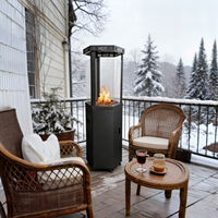 Chauffe-terrasse moderne en verre à flamme, chauffage extérieur au propane avec roues pour jardin, patio, cour et fêtes