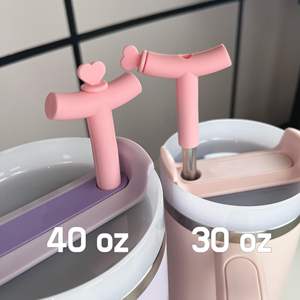 Anti Wrinkle <b>Straw</b> Pink Silicone Cover tips and heart Toppers for <b>Stanley</b> 40 oz & 30 oz Tumblers <b>Straws</b> Reusable Wrinkle Free - Product Image 2
