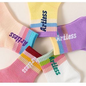 Girls Crew Socks Mid Calf Thin Breathable Sports Socks For Students Daily Casual Wear Autumn Winter Trendy Letter Design - Product Image 2