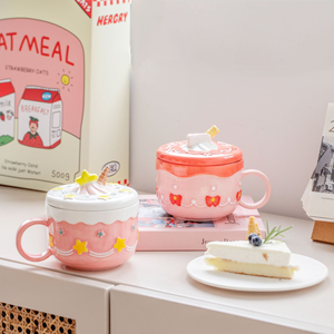 Taza de Café de Cerámica con Tapa, Diseño de Dibujos Animados, Color y Logotipo Personalizables, para Fiestas, Alto Valor Estético, Ideal para Instagram - Product Image 2