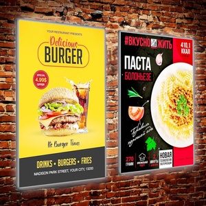 Ultra-Thin Aluminum Tempered Glass Backlit Black Silver Custom LED Menu Poster Advertising Light <b>Box</b> for Restaurants Cafes - Product Image 1