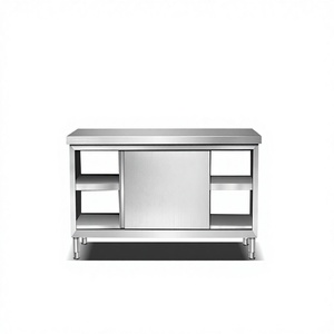 Bàn làm việc đa năng bằng thép không gỉ thương mại, cửa trượt, kích thước tùy chỉnh, tủ đựng đồ ba tầng, tải trọng tiêu chuẩn, dùng cho nhà bếp - Product Image 2