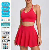Set Tenis 2 Potong Wanita Model T-Back yang Dapat Disesuaikan, Sport Bra V-Neck, Rok Pendek Anti Tembus Pandang Berpinggang Tinggi, Pakaian Atletik untuk Golf, Yoga, dan Aktivitas Sehari-hari
