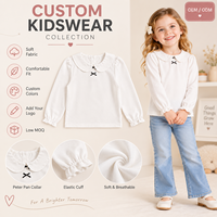 T-shirt personnalisé pour filles, col à volants, manches longues, sous-vêtement, tee-shirt en coton avec nœud pour tout-petits et enfants, haut pour enfants, OEM ODM, vente en gros