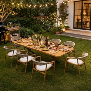 Ensemble de meubles de patio résistant aux intempéries, 9 pièces, <span class=keywords><strong>table</strong></span> carrée en <span class=keywords><strong>aluminium</strong></span> et chaises en corde tressée pour jardin et cuisine - Product Image 2