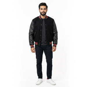 Custom Logo Varsity <b>Jacket</b> Leather Sleeves Black College <b>Baseball</b> <b>Men's</b> <b>Jacket</b> Letterman Varsity <b>Jacket</b> Leather Bomber <b>For</b> <b>Men</b> - Product Image 1