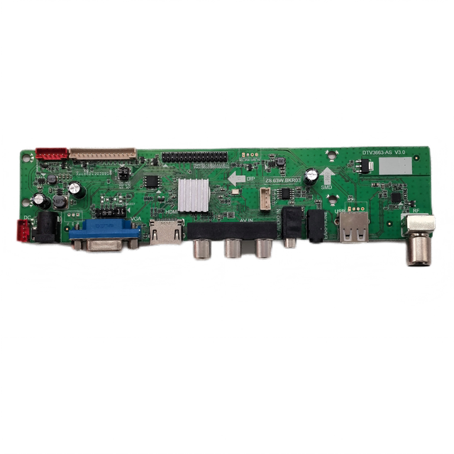 DTV3663-AS Universal TV Board with DVB-T2 DVB-C TNT Screen Power Supply Voltage 3.3V 5V or 12V and Jump Cap Switching Resolution
