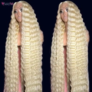 Perruques frontales en dentelle HD sans colle, en <span class=keywords><strong>cheveux</strong></span> humains brésiliens Deep Wave, blondes 613 bouclées, pour femmes noires - Product Image 1
