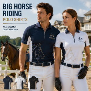 Chemises de polo d'équitation pour hommes et femmes, manches courtes, quart de zip, logo personnalisé, uniforme d'équipe - Product Image 1