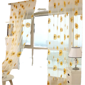 Vente directe d'usine, expédition rapide, rideaux en polyester transparents imprimés tournesol, écologiques, prêts à poser, pour la maison, le salon - Product Image 1