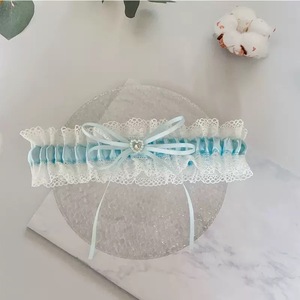 Jarretière de mariée en polyester élastique avec strass, faite à la main, non tissée, en stock - Product Image 4
