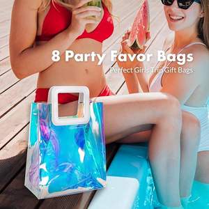 Bolso de mano holográfico iridiscente de PVC impermeable transparente con impresión de logotipo personalizado con asa - Product Image 6