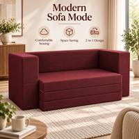 Canapé-lit pliable 2 places, tissu texturé, coussin compressible à zip, chaise longue en mousse compacte pour petits appartement