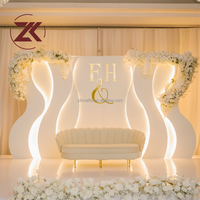 ZKAI Panneau de fond de scène de mariage incurvé de luxe, éclairé par LED, en forme de vague, en PVC acrylique blanc, avec support pour décoration