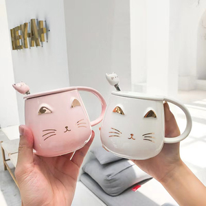 Grande tasse en céramique à motif de chat mignon avec couvercle et cuillère, cadeau créatif pour le bureau et les étudiants, pour le café ou le thé - Product Image 5