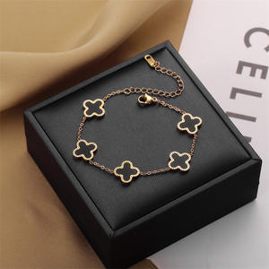 Pulsera de Titanio con Trébol de Cuatro Hojas y Cinco Flores de Fritillaria, Amuleto de Buena Suerte, Estilo Moderno para Mujer - Product Image 2