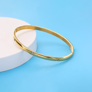 Thin Open <b>Bangle</b> <b>Bracelet</b> with Full Zircon Inlay for Women | 18K PVD Gold Plated Stainless Steel | Waterproof & Hypoallergenic - Product Image 5