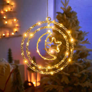 Luci Notturne 3D Pendenti Girevoli a Stella e Luna Bianco Caldo per Decorazioni di <span class=keywords><strong>Buon</strong></span> <span class=keywords><strong>Natale</strong></span>, Capodanno, Albero, Finestra e Parete - Product Image 6