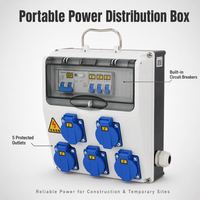 Boîte de prise portable 5 prises IP67 étanche 230V, boîte de distribution d'alimentation industrielle murale 16A 32A
