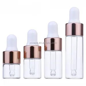 RTS in stock clear amber vials 1ml 2ml 3ml 5ml Mini Refillable Essential Oil Rose Gold Glass dropper Bottle with long pipette