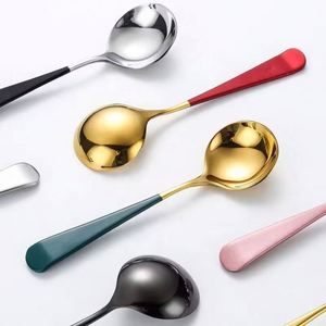Hot Selling Colorful Handle Round <b>Spoon</b> Stainless Steel Round Head Soup <b>Spoon</b> Modern 304 Stainless Steel <b>Spoons</b> for Soup - Product Image 2