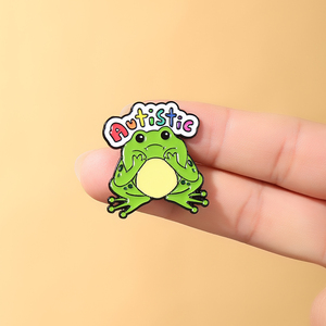 Al por mayor, personalizados, broches de metal esmaltados estilo antiguo con diseño de rana <span class=keywords><strong>para</strong></span> la concienciación sobre el autismo y el apoyo a la neurodiversidad, en stock - Product Image 2