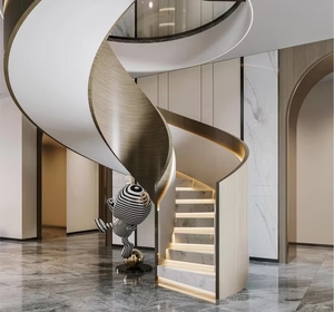 Escalier en marbre courbé de luxe <span class=keywords><strong>Helico</strong></span> avec éclairage LED à capteur de Foshan - Product Image 4