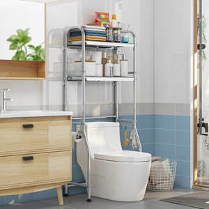 Étagère de rangement pour salle de bain en acier inoxydable, 3 niveaux, autoportante, avec crochets, pour usage en salle de bain - Product Image 1