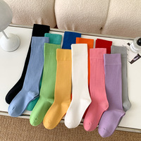 Chaussettes mi-mollet en tricot uni, douces, respirantes et décontractées pour femmes, vente en gros