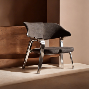 Poltrona Moderna Minimalista con Struttura in Metallo e Rivestimento in Bouclé Grigio per Soggiorno e Ufficio - Product Image 2