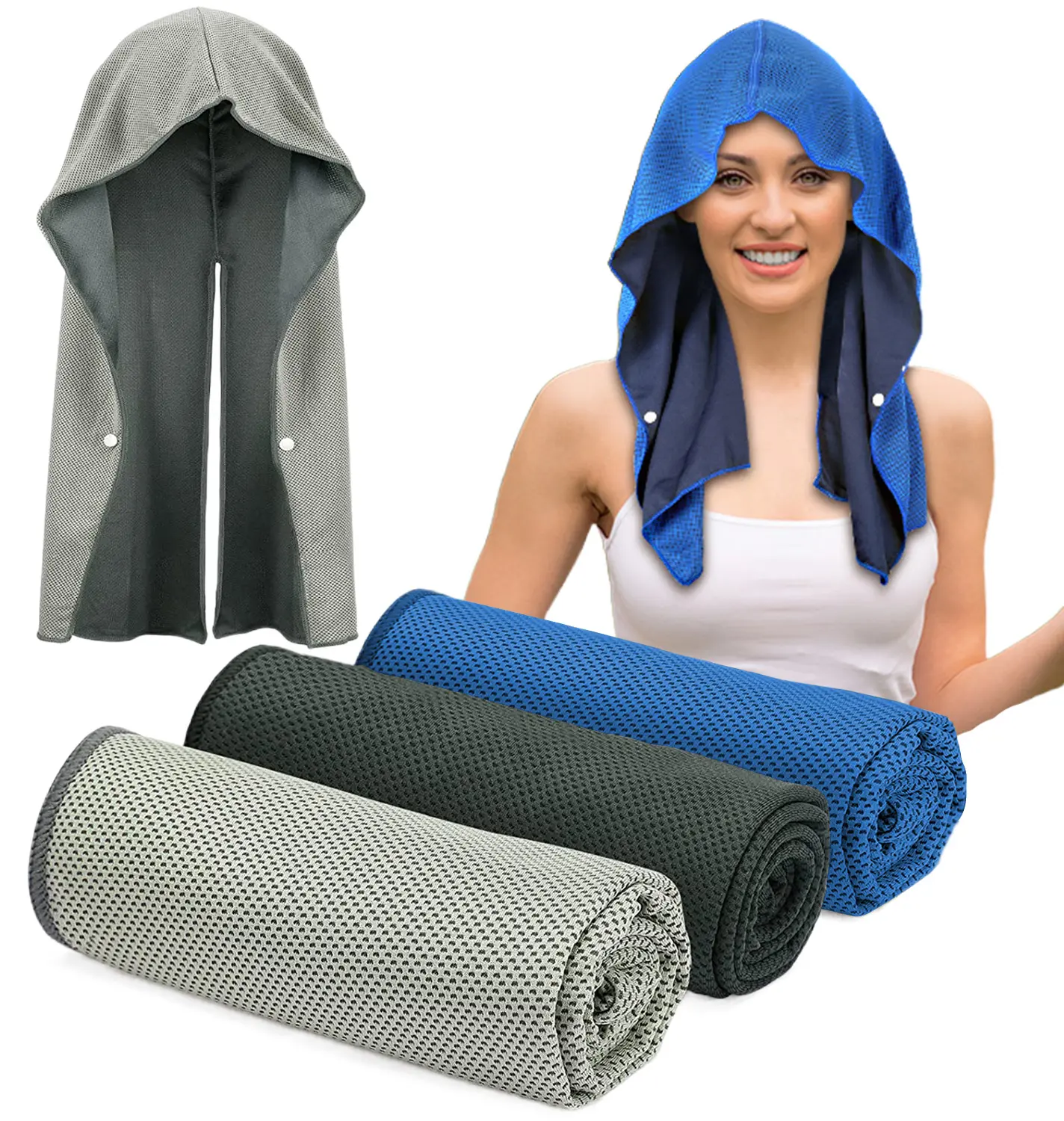 Customized Uv Protection Outdoor Cooling Towel For Neck And Face Sport Gym Magic Instant Ice Microfiber Cooling Hoodie Towel