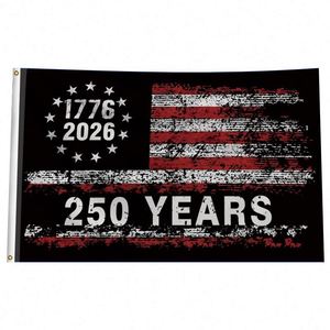 Double Sided Eco-Friendly Polyester 250 Years Black American <b>Flag</b> 3x5 Ft for Anniversary Patriotic Design 1776-2026 <b>Flags</b> - Product Image 1