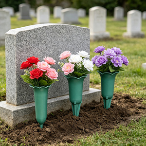 Kunststoff-Grabblumenvase mit Muschelrand und Erdspieß – Gedenkblumenbehälter für Grabsteine und Bodendekoration - Product Image 3