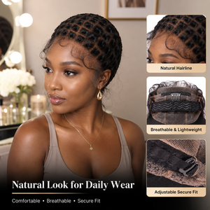 Parrucca Lace Front in <span class=keywords><strong>Capelli</strong></span> Umani Vergini Brasiliani Premium con Baby <span class=keywords><strong>Hair</strong></span> e Cappuccio Traspirante per Donne di Colore - Product Image 4
