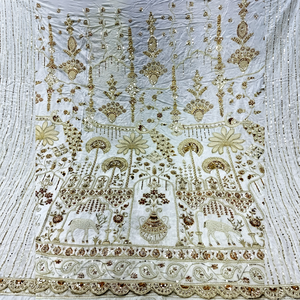 Tissu brodé perlé Dobby 100% soie pour robes de mariée, dentelle et vêtements pour filles - Fournisseur et fabricant sur mesure - Product Image 1
