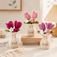 Bunga Tulip Rajut Vas Bunga Buatan Tangan Dengan Cinta Buket Botani Rajutan Aksen Mutiara Dekorasi Meja Rumah Toko Hadiah