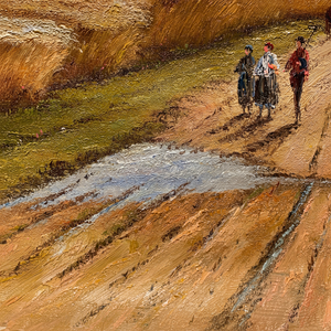 Dipinto a Olio 100% Fatto a Mano 20x24 Pollici, Arte Raffinata di Tre Persone in Campo Agricolo, Texture 3D, Soggetto Astratto, con Cornice - Product Image 1